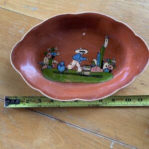 Hand-Painted Terra Cotta Decorative Dish - vintage Mexican redware